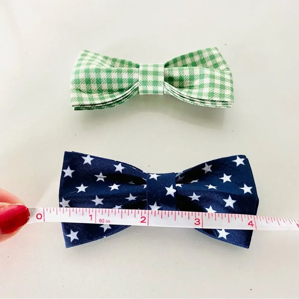 NEW HANDMADE Green White Plaid Navy Blue Star Dog Cat Pet Collar Elastic Bow Tie
